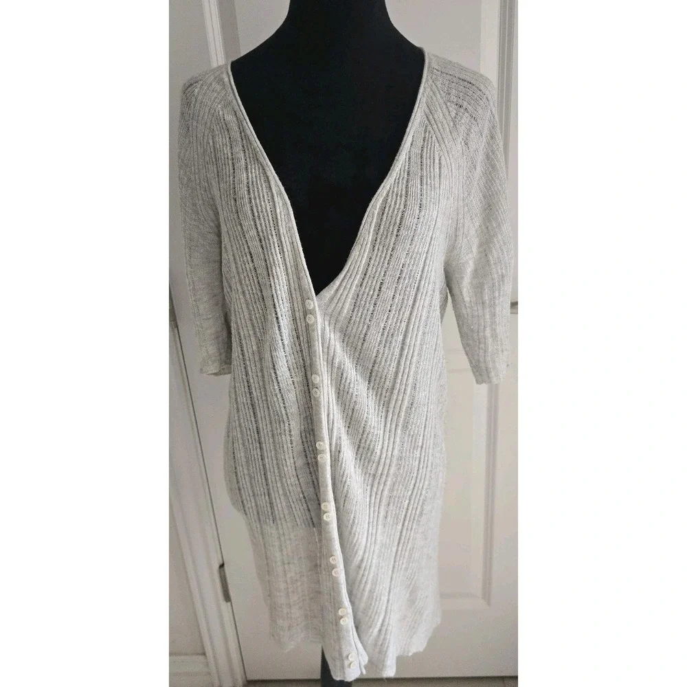Eileen Fisher gray Italian Yarn knit cardigan sweater Lagenlook SZ M Retail $198
